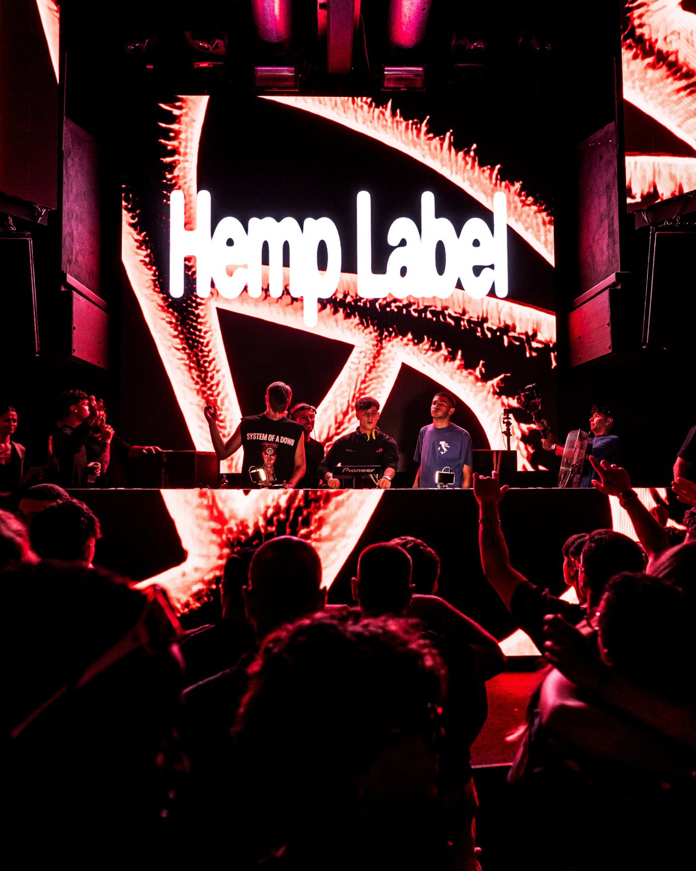 Hemp Label playing live under their name on the LED wall